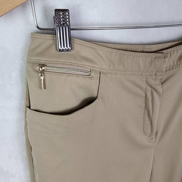 Tail Golf Bermuda Shorts Women 8 Tan Performance Stretch 3 Pocket w/ 2 Zip Tee - Picture 2 of 6